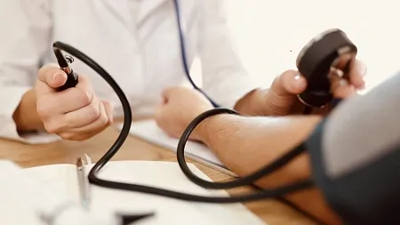 a stock image of a medical professional getting blood pressure measure